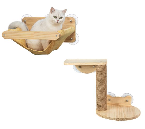 Cat Window Hammock Bed 4pcs/Set Cat Window Perch for Indoor Cats Seat with Two Shelves and One Scratching Post Sunction Cup Mounted
