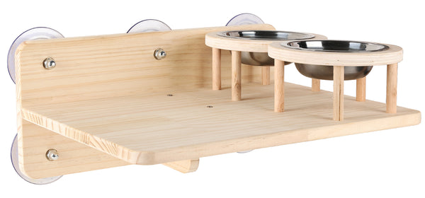 Cat Window Shelf Feeding Station,Wood Window Seat Mounted with Heavy Duty Suction Cups for Cats Sunbathing and Overlooking