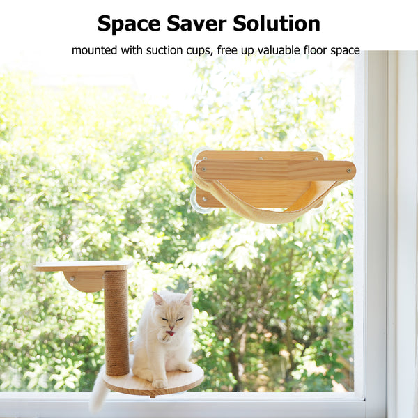 Cat Window Hammock Bed 4pcs/Set Cat Window Perch for Indoor Cats Seat with Two Shelves and One Scratching Post Sunction Cup Mounted