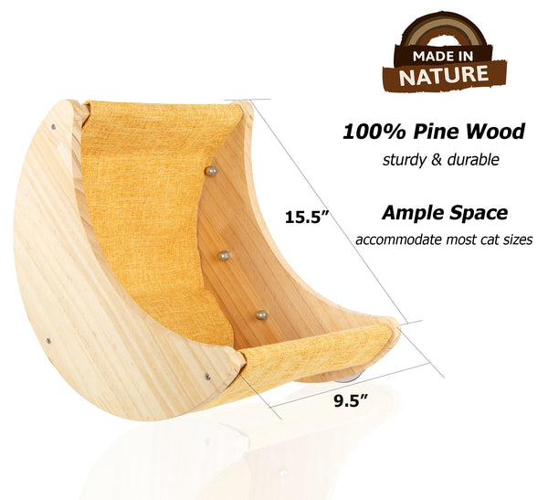 Window Cat Perch Moon Cat Bed Mounted with Suction Cups Wood Cat Window Hammock