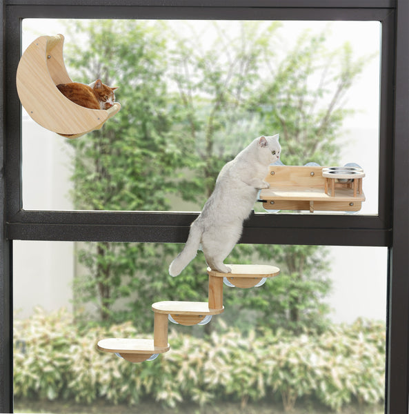 Cat Window Ladder 3-Levels for Indoor Cats Climbing Wood Window Shelf Cats Play and Watch Birds