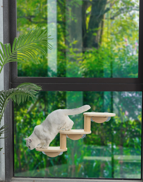 Cat Window Ladder 3-Levels for Indoor Cats Climbing Wood Window Shelf Cats Play and Watch Birds