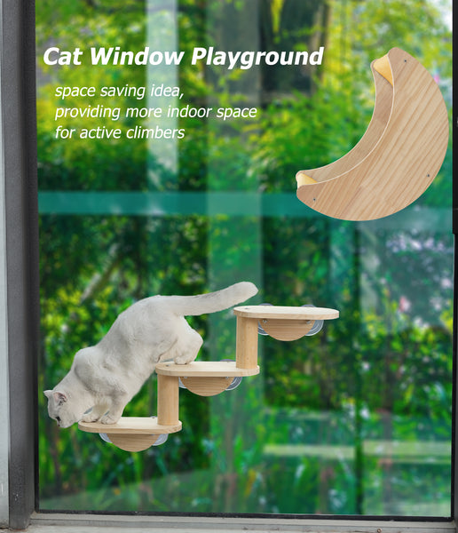 Cat Window Ladder 3-Levels for Indoor Cats Climbing Wood Window Shelf Cats Play and Watch Birds