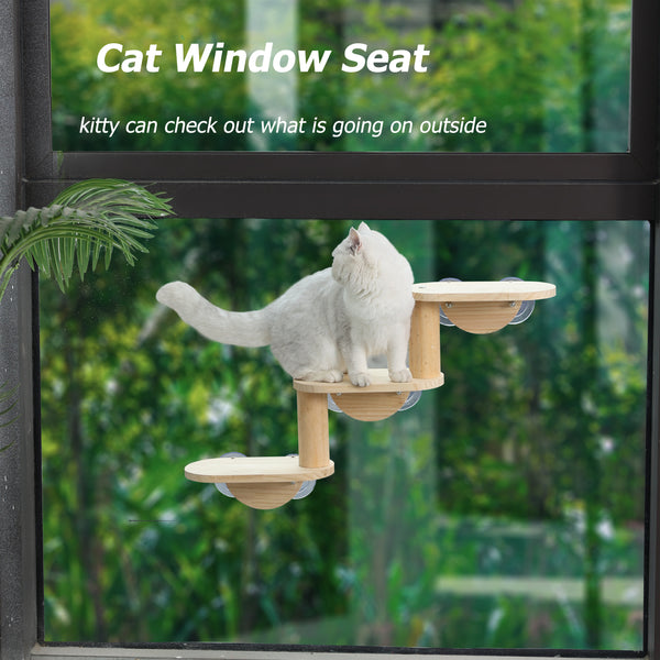 Cat Window Ladder 3-Levels for Indoor Cats Climbing Wood Window Shelf Cats Play and Watch Birds