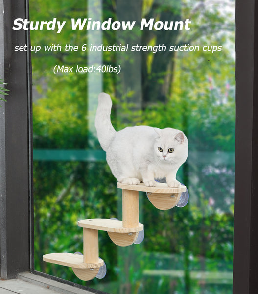 Cat Window Ladder 3-Levels for Indoor Cats Climbing Wood Window Shelf Cats Play and Watch Birds