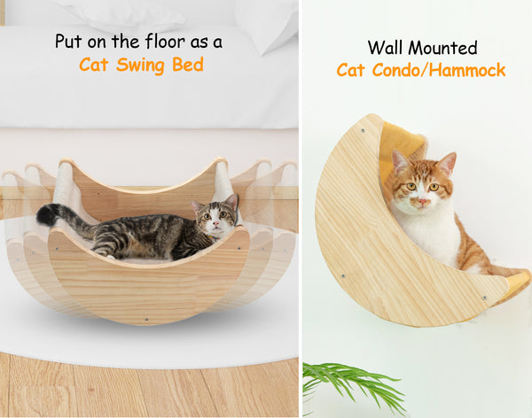 Cat Wall Hammock with Two Scratching Post Steps Moon Cat Wall Shelves for Activity Indoor Cats Wall Mounted Bed&Condo