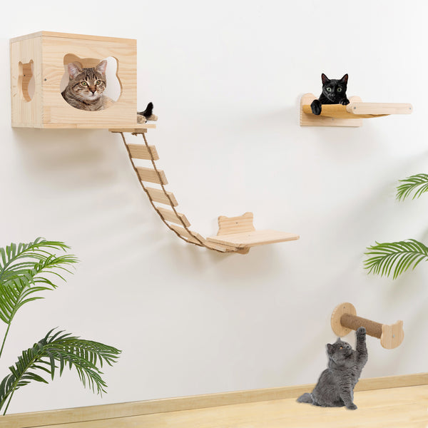 Cat Climbing Shelves Wall Mounted for Indoor Cats Solid Wood Cat Wall House Furniture Set for Activity Climbers