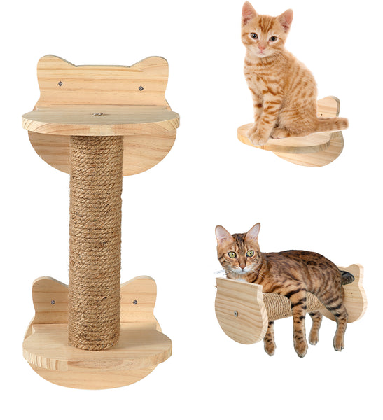 Cat Wall Mount Scratching Post Wood, Small Indoor Cat Rubbing Post Tree 19 inch with Mutil- Assembly Ways