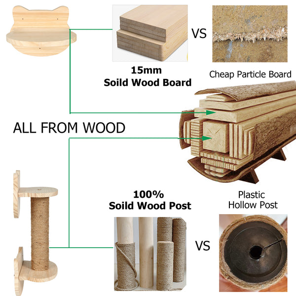 Cat Wall Mount Scratching Post Wood, Small Indoor Cat Rubbing Post Tree 19 inch with Mutil- Assembly Ways