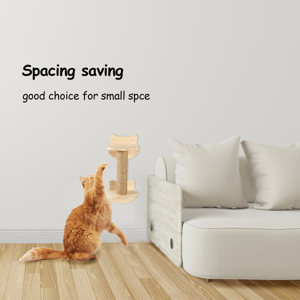 Cat Wall Mount Scratching Post Wood, Small Indoor Cat Rubbing Post Tree 19 inch with Mutil- Assembly Ways