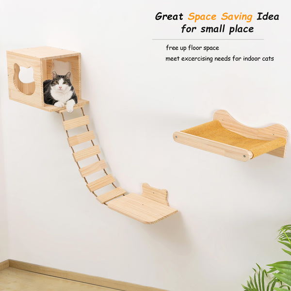 Cat Climbing Shelves Wall Mounted for Indoor Cats Solid Wood Cat Wall House Furniture Set for Activity Climbers