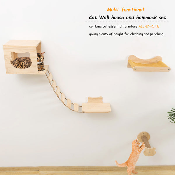 Cat Climbing Shelves Wall Mounted for Indoor Cats Solid Wood Cat Wall House Furniture Set for Activity Climbers