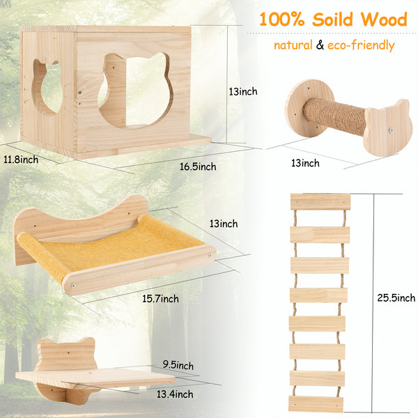 Cat Climbing Shelves Wall Mounted for Indoor Cats Solid Wood Cat Wall House Furniture Set for Activity Climbers