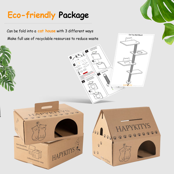 Cat Tree Wall Mounted Tall Scratching Post for Indoor Cats Climbing Tower Activity Wood Cat Wall Furniture