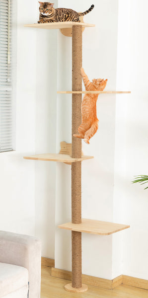 Cat Tree Wall Mounted Tall Scratching Post for Indoor Cats Climbing Tower Activity Wood Cat Wall Furniture