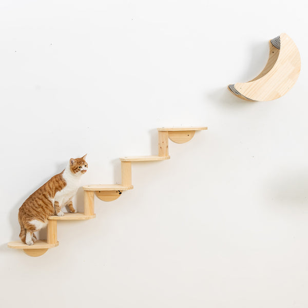 Corner Cat Ladder 5-Levels Wall Mounted Cat Stair Shelves for Indoor Cats Climbing Wood Cat Furniture