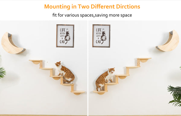 Cat Shelf for Wall Mount Hammock with 5-Levels Climbing Ladder Moon Cat Wall Shelves and Perches for Activity Indoor Cats Wall Furniture(5-Levels Steps)