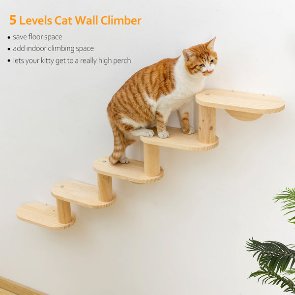 Cat Shelf for Wall Mount Hammock with 5-Levels Climbing Ladder Moon Cat Wall Shelves and Perches for Activity Indoor Cats Wall Furniture(5-Levels Steps)