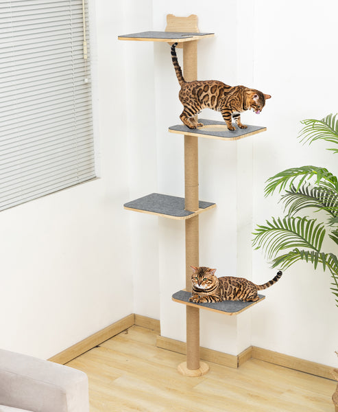 Cat Tree Wall Mounted Tall Scratching Post for Indoor Cats Climbing Tower Activity Wood Cat Wall Furniture