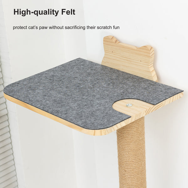 Cat Tree with Hammock, Tall Wall Mounted Wood Scratching Post for Indoor Cats Climbing Activity TowerCat Tree with Hammock, Tall Wall Mounted Wood Scratching Post for Indoor Cats Climbing Activity Tower