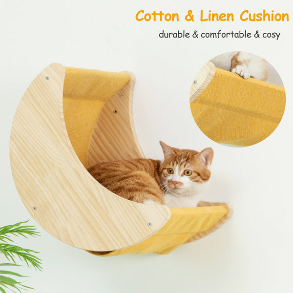 Cat Wall Hammock with Two Scratching Post Steps Moon Cat Wall Shelves for Activity Indoor Cats Wall Mounted Bed&Condo
