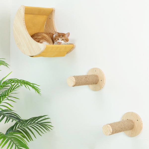 Cat Wall Hammock with Two Scratching Post Steps Moon Cat Wall Shelves for Activity Indoor Cats Wall Mounted Bed&Condo