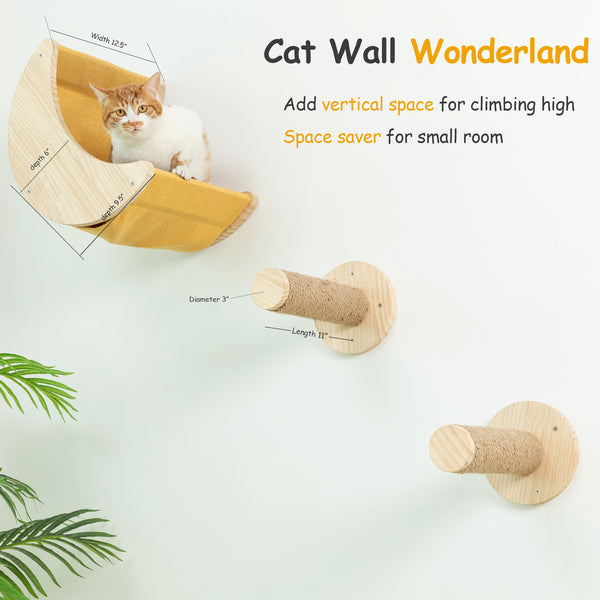 Cat Wall Hammock with Two Scratching Post Steps Moon Cat Wall Shelves for Activity Indoor Cats Wall Mounted Bed&Condo