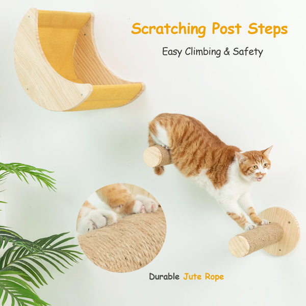 Cat Wall Hammock with Two Scratching Post Steps Moon Cat Wall Shelves for Activity Indoor Cats Wall Mounted Bed&Condo