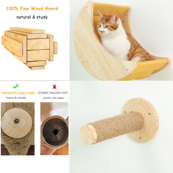 Cat Wall Hammock with Two Scratching Post Steps Moon Cat Wall Shelves for Activity Indoor Cats Wall Mounted Bed&Condo
