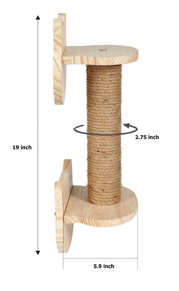 Cat Wall Mount Scratching Post Wood, Small Indoor Cat Rubbing Post Tree 19 inch with Mutil- Assembly Ways