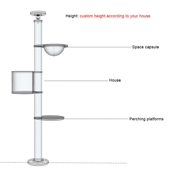 Floor to Celling Cat Tree with Multi Level Shelves for  Large Cats Climbing Sturdy Solid Wood Scratching Post Height Adjustable and Customized Available