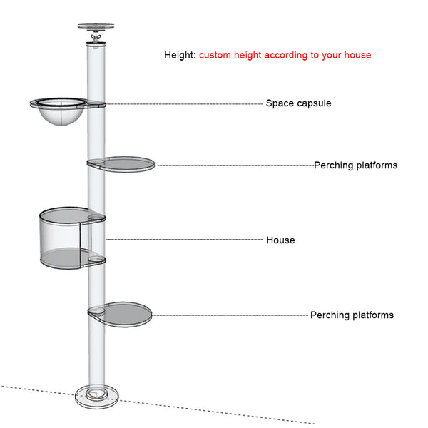 Floor to Celling Cat Tree with Multi Level Shelves for  Large Cats Climbing Sturdy Solid Wood Scratching Post Height Adjustable and Customized Available