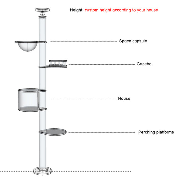 Floor to Celling Cat Tree with Multi Level Shelves for  Large Cats Climbing Sturdy Solid Wood Scratching Post Height Adjustable and Customized Available