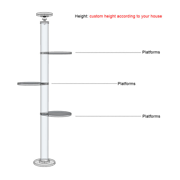 Floor to Celling Cat Tree with Multi Level Shelves for  Large Cats Climbing Sturdy Solid Wood Scratching Post Height Adjustable and Customized Available