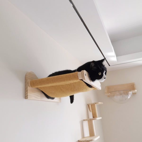 Cat Hammock Wall Mounted Cat Shelves Cat Perching Bed Solid Wood Cat Wall Furniture for Indoor Cats