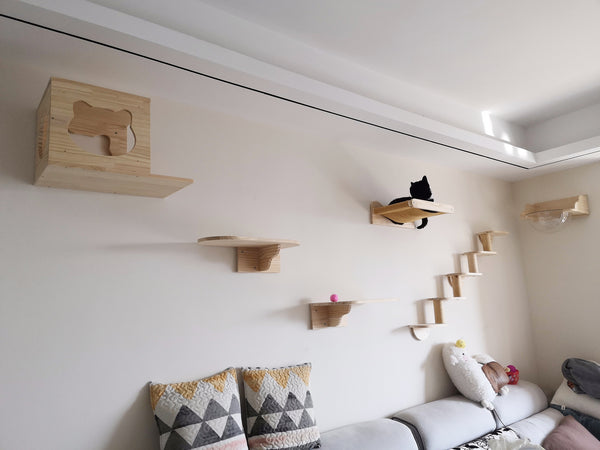 Cat Hammock Wall Mounted Cat Shelves Cat Perching Bed Solid Wood Cat Wall Furniture for Indoor Cats