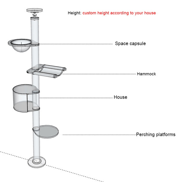 Floor to Celling Cat Tree with Multi Level Shelves for  Large Cats Climbing Sturdy Solid Wood Scratching Post Height Adjustable and Customized Available