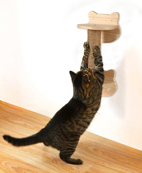 Cat Wall Mount Scratching Post Wood, Small Indoor Cat Rubbing Post Tree 19 inch with Mutil- Assembly Ways