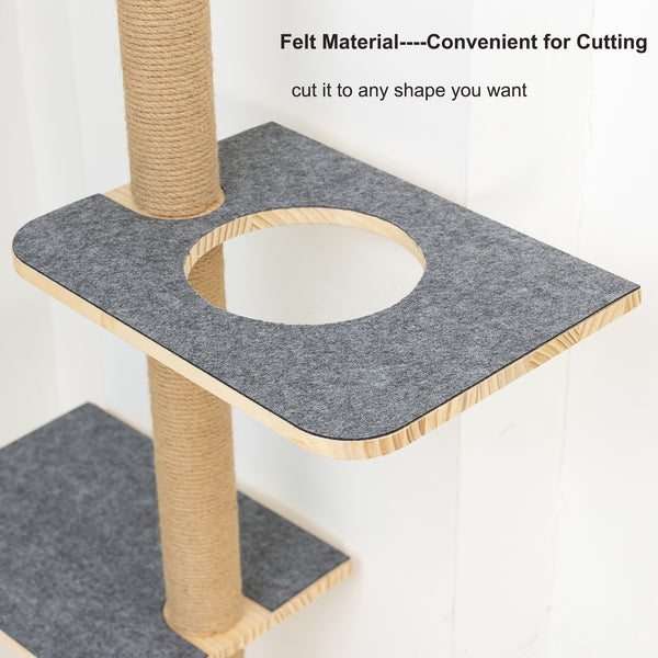Cat Tree Wall Mounted Tall Scratching Post for Indoor Cats Climbing Tower Activity Wood Cat Wall Furniture