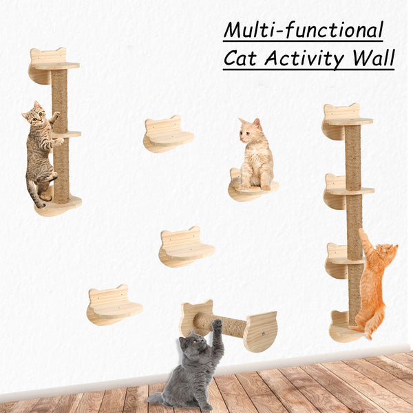 Cat Wall Mount Scratching Post Wood, Small Indoor Cat Rubbing Post Tree 19 inch with Mutil- Assembly Ways