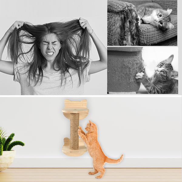 Cat Wall Mount Scratching Post Wood, Small Indoor Cat Rubbing Post Tree 19 inch with Mutil- Assembly Ways