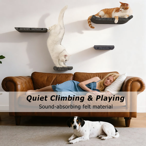 Wall Mounted Cat Shelves and Perches,Scratcher Cat Beds & Furniture for Indoor Cats, Soft PET Felt Feline Climbing Wall Set, Modern Jungle Gym System for Lounging and Sleeping(Set of 4)