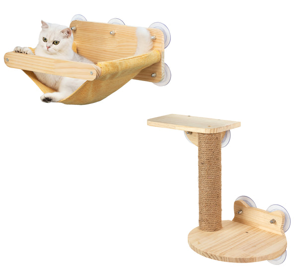 Cat Window Hammock Bed 4pcs/Set Cat Window Perch for Indoor Cats Seat with Two Shelves and One Scratching Post Sunction Cup Mounted