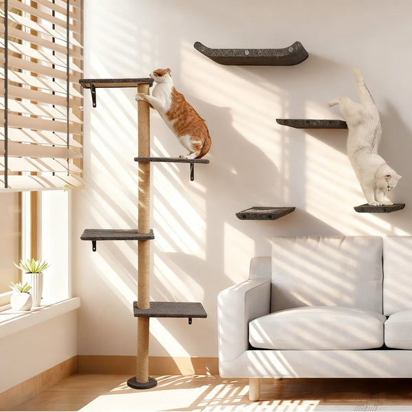 Tall Cat Scratching Posts,4 Tier Corner Cats Tree, Wall Mounted Kitten Tower,Carpeted Climbing Wall for Indoor Kitty Perching,Playing and Lookout
