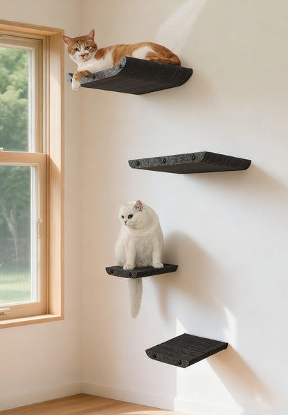 Wall Mounted Cat Shelves and Perches,Scratcher Cat Beds & Furniture for Indoor Cats, Soft PET Felt Feline Climbing Wall Set, Modern Jungle Gym System for Lounging and Sleeping(Set of 4)