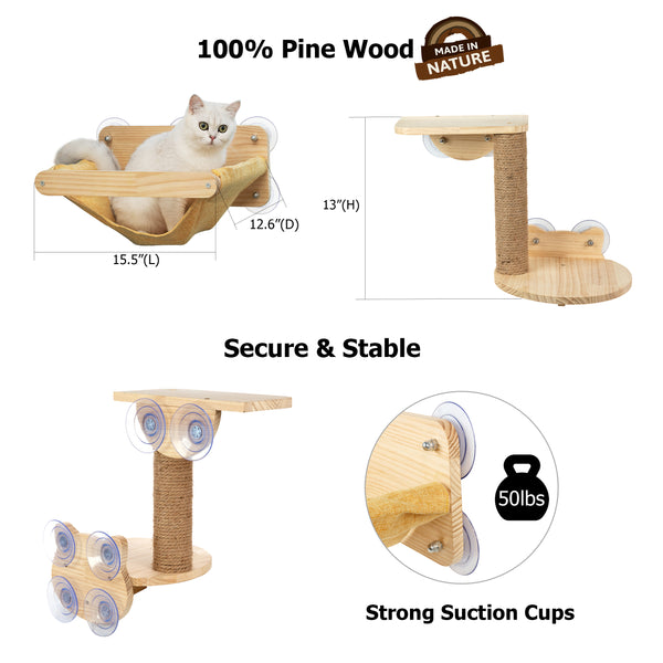 Cat Window Hammock Bed 4pcs/Set Cat Window Perch for Indoor Cats Seat with Two Shelves and One Scratching Post Sunction Cup Mounted