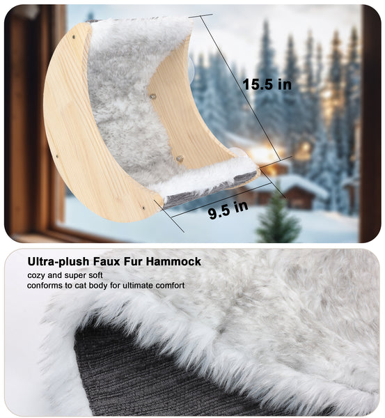Window Cat Perch Moon Cat Bed Mounted with Suction Cups Wood Cat Window Hammock