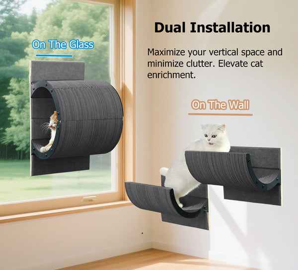 Cat Window Perch for Inside,Multi-Purpose Cat Shelves,Condo & Seat,Scratchable Suction Cups Large Window Bed for Hiding,Naping and Overlooking