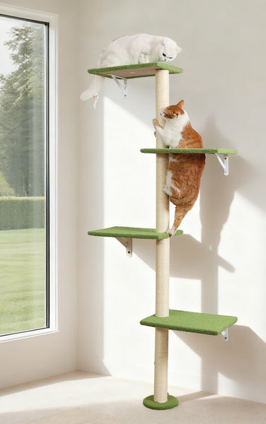 Tall Cat Scratching Posts,4 Tier Corner Cats Tree, Wall Mounted Kitten Tower,Carpeted Climbing Wall for Indoor Kitty Perching,Playing and Lookout