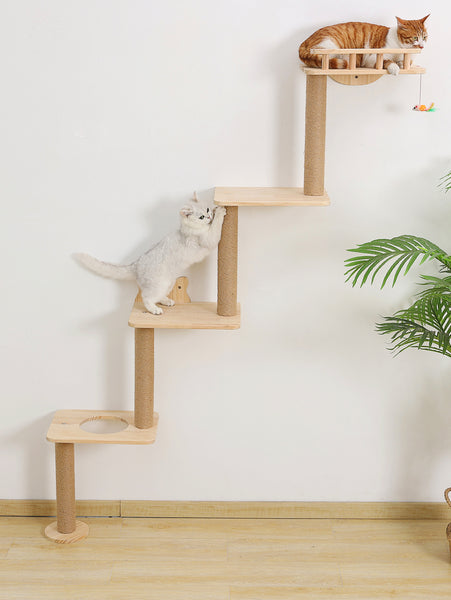 Cat Tree Wall Mounted with 4 Levels Shelves, 73" Wood Corner Tower Inside Kitten Scratching Post for Climbing,Perching and Lounging